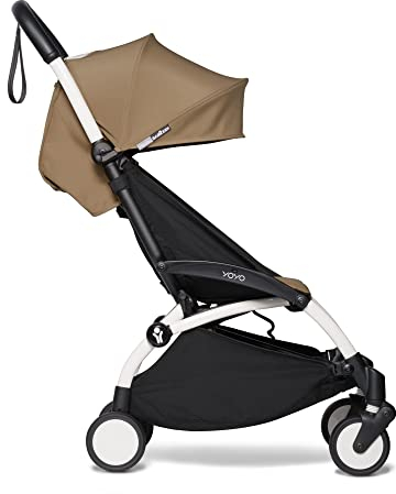 BABYZEN YOYO2 Kinderwagen (Kinderwagengestell White und 6+ Textile Set Toffee) - mit Gurt, Rückenlehne, Verdeckbügel, Schultergurt, Aufbewahrungstasche, Sitzpolster und farbgleichem Verdeck