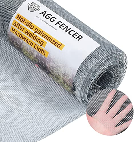 AggFencer 36in x 50ft Hardware Cloth 1/8 inch 27Ga Hot Dipped Galvanized After Welding, Chicken Coop Wire Fence, Welded Metal Fencing Roll Mesh for Bee Screen Garden Plant Poultry Animal Netting Cage