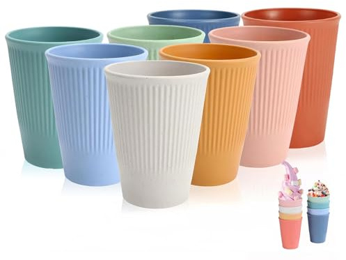 WANBY Plastic Drinking Cups 325ml 8Pcs Multi Drinking Glasses Tumbler Set