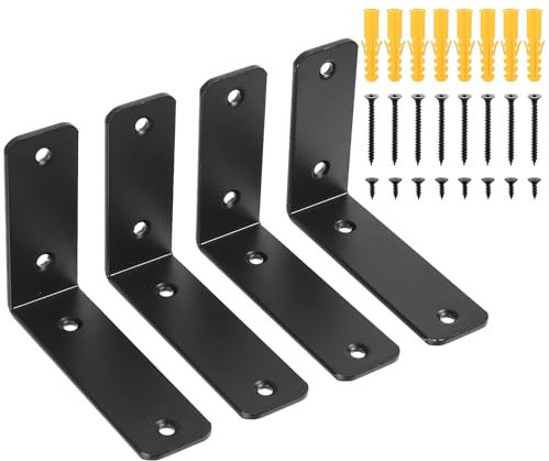 4 Stk Regalhalterung Schwarz, Winkel Regalwinkel Schwerlastwinkel, L Metallwinkel 90 Grad Regalträger für Wandhalterung Regal Holzregale Wandregalhalter, Schwimmende Regalhalterungen(125x100x4mm)