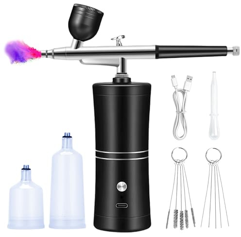 Juego De Aerógrafo, Kit De Aerógrafo, Mini Aerógrafo Set, Portátil Con Compresor Aerógrafo Recargable Para Uñas, Pintura De Modelos, Pasteles, Maquillaje Tatuajes Y Pintura Facial (Nnegro)