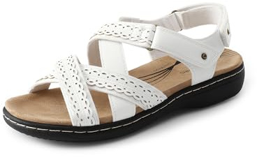 DREAM PAIRS Women's Arch Support Flats Sandals,Size 6.5,White