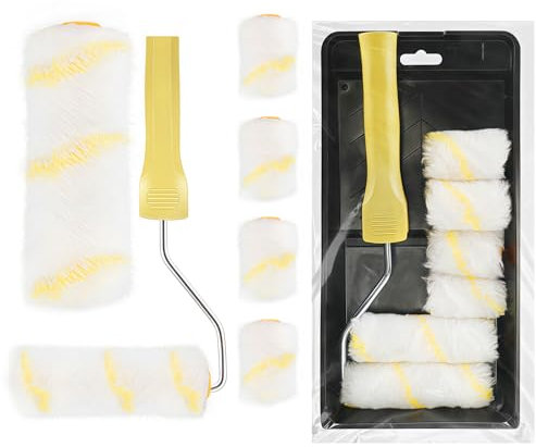 Tapvai 8 Piezas Rodillo Pintura Pared, Rodillos Para Pintar Paredes con Bandeja con Bandeja Mango Ergonómico, Paint Roller Ideal para Paredes y Techos, Set De Bricolaje para Decoración Del Hogar