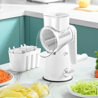 Grattugia Formaggio Rotativa Manuale, Grattugia Verdure con 10 Lame di Tamburo,Grattugia Manuale a Tamburo,Grattuggia Tritaghiaccio per Formaggio Ghiaccio Dado Cetriolo Carota Cavolo, Bianco