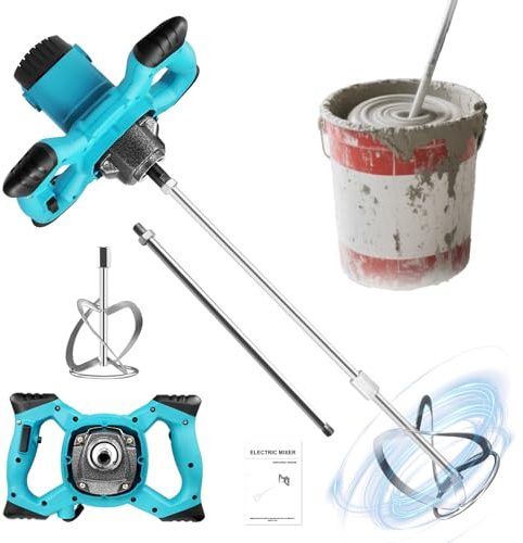 2100W Mörtelrührer, Betonmischer, Rührwerk Beton, 6-Gang-Drehzahlregulierungc Rührer Elektrisch, Quirl Mörtelrühre Farbrührer M14 Rühreraufn, Rührer ø120mm für Mischgut Beton/Mörtel/Putz/Farbe/Estrich