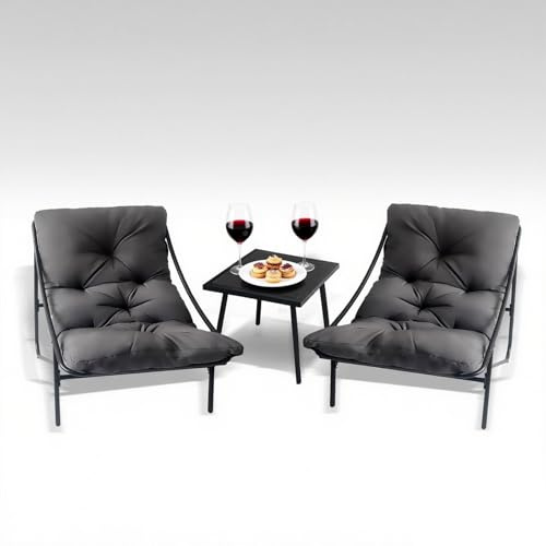 Ensemble Salon de Jardin 3 pièces, Ensemble de Meubles de Jardin en pour 2 Personnes, Coussins Amovibles Inclus, Meubles de Jardin pour vérandas, Cours, terrasses, balcons, Bords de Piscine. (Gris)