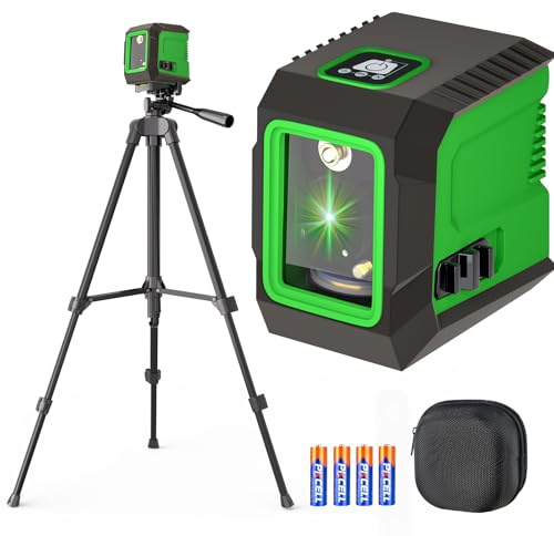 Kreuzlinienlaser mit 127 cm Stativ, Lusweimi Laser Wasserwaage, Grüner 360°-Selbstnivellierungs Laserstrahl, zum Aufhängen von Bildern/Baustellen/Inneneinrichtung/DIY, Mit 4xAA Batterien/Tasche