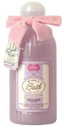 The Vintage Cosmetic Company Bubble Bath Elixir – English Garden 490ml – Rose & Jasmine Scent, Luxurious Floral Bubble Bath, Relaxing Bath Soak, Romantic Fragrance