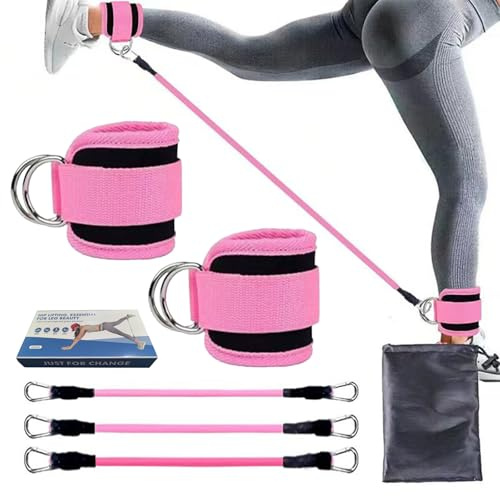 Bandas de Resistencia para Tobillos, Juego 3 Bandas Elásticas de Musculación con Correas Acolchadas (10/20/30 LB) para Entrenar Glúteos, Piernas y Cadera, Equipo Multifunción para Gimnasio en Casa