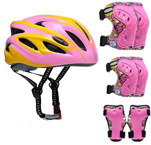 Kinder Fahrradhelm Kinderhelm für Mädchen Jungen Radhelm Skaterhelm Verstellbarer mit Knieschoner Kinder Schoner Ellenbogenschützer für Fahrrad Roller Skateboarden Inlineskaten 52-58 cm 3-12 Jahre