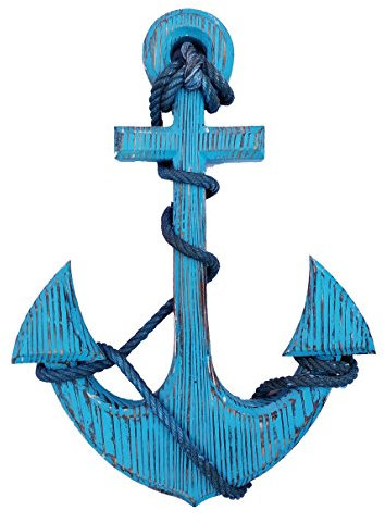 Nagina International Ancora decorativa per la casa in legno di pino nautico – regalo decorativo da appendere alla parete (46 pollici), rustico blu oceano