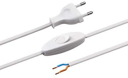 Meister Câble d'alimentation européen avec interrupteur - 2 m - Blanc - Câble en plastique H03VVH2-F2X0,75-2 fils - IP20 - Câble de raccordement avec fiche européenne - Matériel d'installation -
