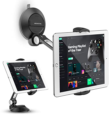 AboveTEK Supporto per tablet da auto regolabile, supporto per iPad con ventosa, compatibile con tablet da 4 a 11 pollici e iPad. Adatto per parabrezza, vetri, letto, cucina e ufficio - Nero