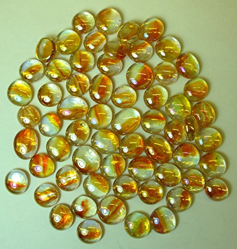 Ullmannglas glasbitar – dekosteiner – muggsten, liten (Ø ca 15–17 mm) i transparent/röd (brand) iriserande till 200 g.