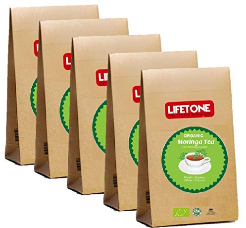 Thé organique de moringa, herbe entière sans caféine, végétalien, antioxydant (100 sachets de thé)