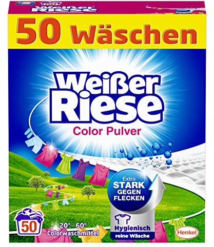 Weißer Riese Color Pulver, Colorwaschmittel, 50 Waschladungen, extra stark gegen Flecken und für hygienisch reine Wäsche
