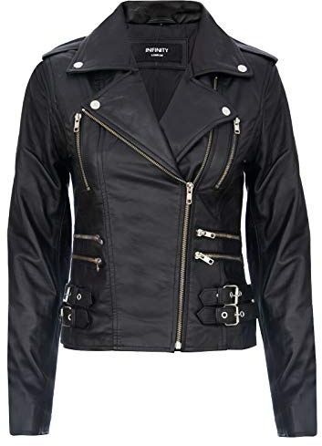 Infinity Leather Veste Motard Rétro 100% Cuir Dames