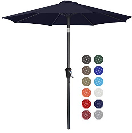 ABCCANOPY Sonnenschirm, UPF 50+ Sonnenschutz, um 30° neigbar, wasserabweisend, für Balkon, Garten, Terrasse, Strand, Marineblau, 230cm
