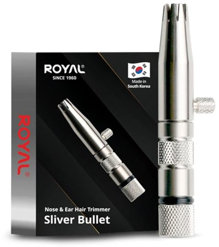 ROYAL [Made in Korea] Premium Manual Nose Hair Trimmer for Men Silver Bullet, Battery-Free, Stainless Steel Rotary Blade Grooming Tool, Waterproof, Safe & Painless with Patented Mechanism, ET-3