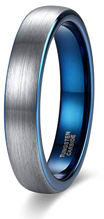 Zakk Anillo para hombre y mujer, 4 mm, tungsteno, anillo de compromiso, alianzas de boda, anillos de pareja, cepillados, negro y azul, talla 47 a 69 (Negro Azul,63 (20.1))
