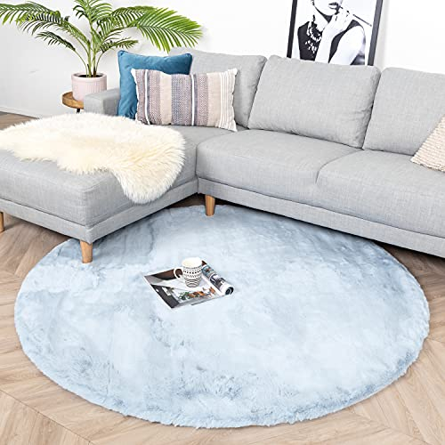 FRAAI | Home & Living Hochflor Teppich Rund - Comfy Supreme Hellblau - Shaggy, Einfarbig - Modern, Skandinavisch - Wohnzimmer, Esszimmer, Schlafzimmer - Fellteppich - Carpet
