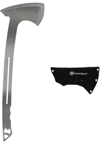 Smith & Wesson Bullseye Large Throwing Axe with 20in Full Tang Stainless Steel Design, Bottle Opener and Nylon Sheath for Outdoor Recreation and Competition
