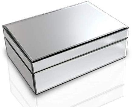 qmdecor Silver Glass Mirrored Jewelry Box Beautiful Finish Storage Sturdy Organizer High-end Luxury Big Vanity Mirror Keepsake Attractive Substantial Well Made Box., BOX-01