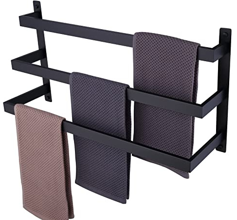 KOKOSIRI Towel Bars Black Bath Towel Holders Bathroom 3-Tiers Ladder Towel Rails Wall Mounted Towels Shelves Rack Stainless Steel, B5006BK-L24