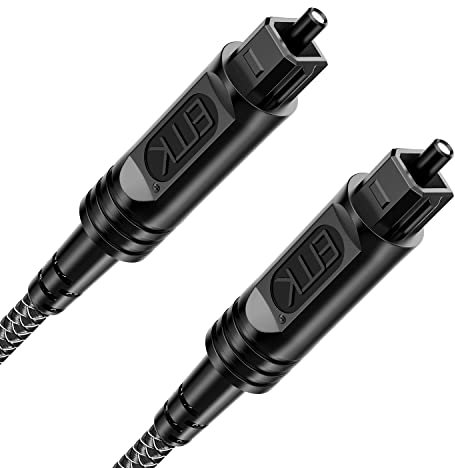 EMK Digital Optical Audio Cable [1.5 Feet/0.5M] - Slim Nylon Braided Toslink Fiber Optic Cord for Sound Bar, TV, Home Theater, PS2, Xbox, Blu-Ray Player & More - High-Speed SPDIF