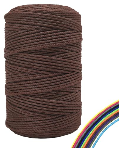 FORBELL makramégarn, 3 mm x 300 m premium bomullsgarn, gör-det-själv-hantverk (brun)