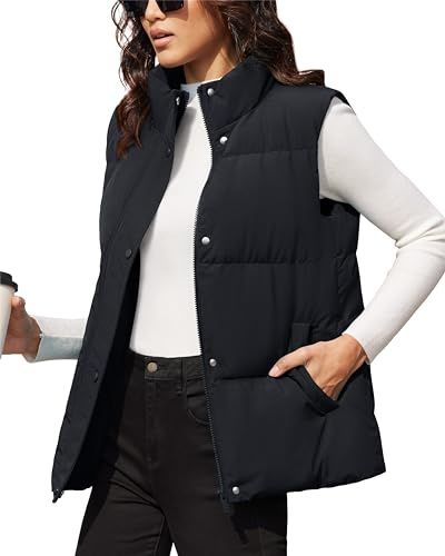 MAGCOMSEN Puffer Down Vest for Women Sleeveless Winter Outerwear Stand Collar Warm Puffy Jacket Lightweight Water Resistant Black