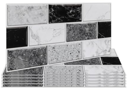 Fantasnight Black White Tile Stickers Vinyl Peel and Stick for Bathroom Kitchen 30x15cm Brick Self Adhesive Wall Tile Waterproof Stick on Backsplash for Living Room