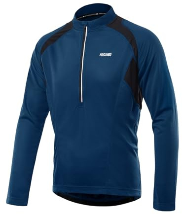 ARSUXEO Cycling Jersey Mens Long Sleeve Mountain Bike Jersey Half Zipper Cycling Top Clothing 6031 Montego Blue XL