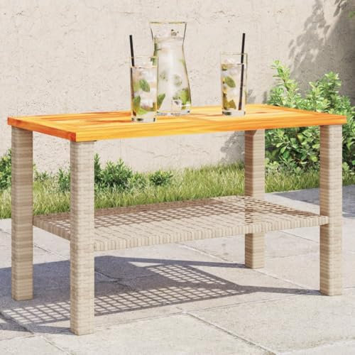 Iiaky Gartentisch Terrassentisch Wetterfest Lounge Tisch Outdoor BalkonhäNgetisch Beige 70x38x42 cm Poly Rattan Akazienholz
