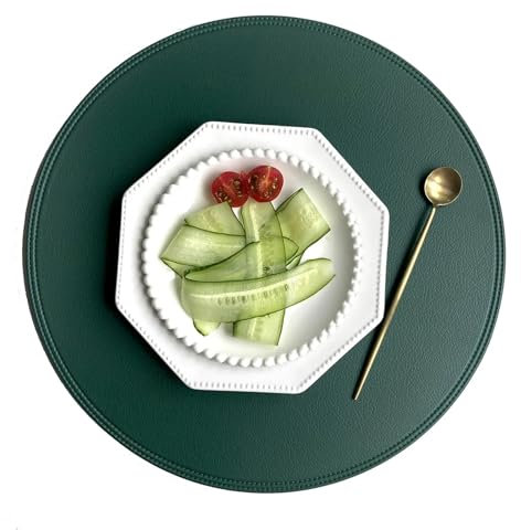 JTKSSCS Manteles Individuales Manteles Individuales de Cuero for Posavasos, manteles Individuales de PVC for Placa Redonda, decoración de Mesa de Comedor y Cocina, 4 Uds.(Green)