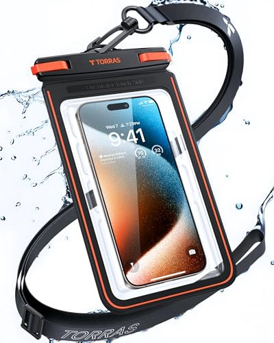TORRAS IPX8 wasserdichte Experte wasserdichte Handyhülle schwimmend, Zertifiziert Nr.1 Wasserdicht,Unterwasserbildschirm berührbar, Exklusives Icecube-Design für alle Wassersportarten, 7.0'', Schwarz
