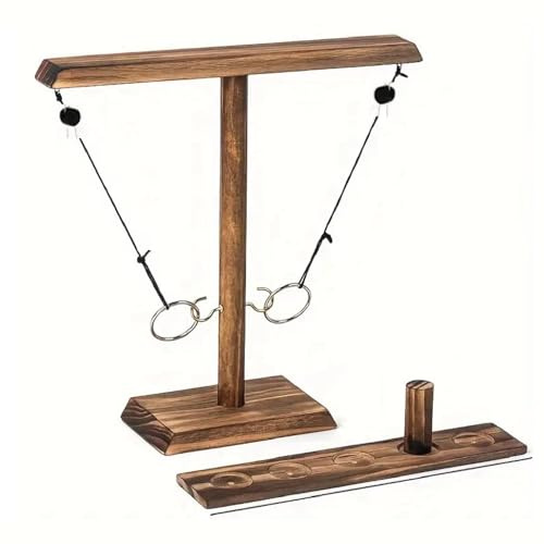 Ring Toss Game. Juego de mesa para Niños Adultos. Juego de lanzamiento de anillos con diseño clásico y marrón. Regalo para adulto. Ideal para fiestas en interiores o exteriores. Juego de habilidad