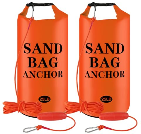 WSFSLJWDW Bolsas de anclaje de arena de 25 libras, bolsas secas impermeables, kit de bolsa de anclaje 2 en 1 para motos acuáticas con boya ajustable para barcos pequeños, motos acuáticas, canoas y