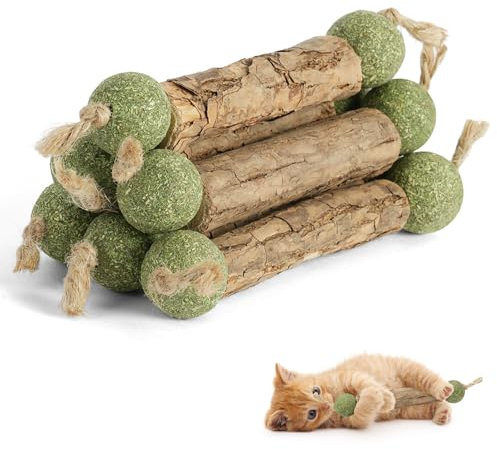 OSDUE Katzenminze Sticks, 6 Stück Matatabi Kausticks mit Ball Katzenminze Spielzeug Katzen Kauhölzer Sticks für Katzen Zahnpflege & Gegen Mundgeruch Natürlich Sicher Katzensticks Kausticks Set