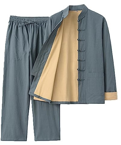 Kampfsport-Anzug, Kung-Fu-Uniform, langärmelig, Baumwolle, Leinen, Kleidung, Zen-Meditations-Outfit für Herren, traditionelles chinesisches Tang-Anzug-Set mit Hose und Hemd