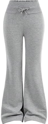 Floerns Girl's Drawstring Waist Flare Leg Pants Athletic Workout Yoga Long Pants Grey 12Y