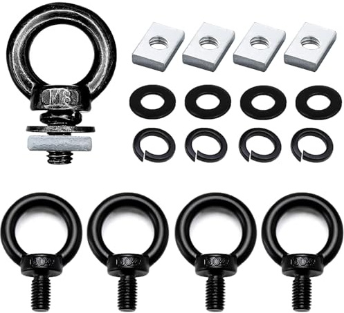4 Pack(16 Pcs) M8 Stainless Steel Heavy Duty Lifting Eye Bolts with Nuts, T Track Mount Tie Down Anchor Kit for Haning(Black)