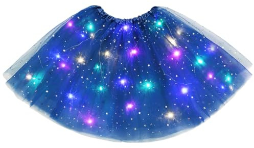 URAQT Tulle Tutu Skirts for Women LED Light Up, Tutu Skirts Sequins Stars Elastic, Tutu Adult Teen Skirt Ballet Dance Festival Outfit Halloween Party Costume # Royal Blue