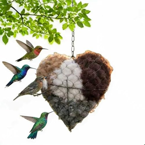 Handmade Fiber Bird Nesting Heart,Birds Nests Material Holder, Wool Nest Starter Hummingbird Houses Nester Winter Shelter Nature for Garden Yard Art Birdhouse Outside Gifts for Birds Lovers