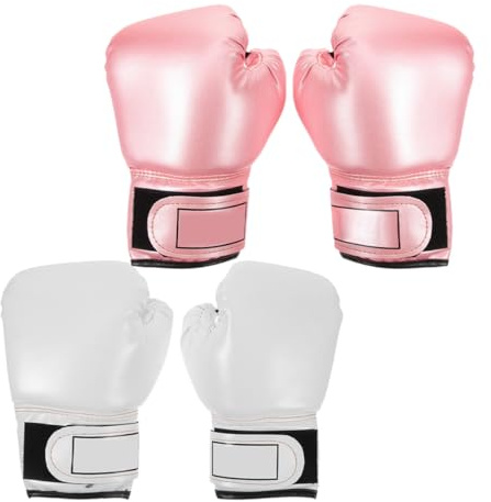 Ciieeo 2 Pairs Boxing Gloves for Training Sparring, Foam Padding Pearlescent Pink and White, Lightweight Kickboxing Gloves for Boys and Martial Arts Practice