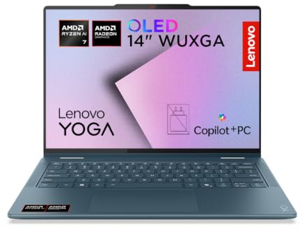 Lenovo Yoga 7 2-in-1 14AKP10 - Ordinateur Portable 2-en-1 14'' OLED Tactile Copilot+(AMD Ryzen AI 7 350, RAM 16Go, SSD 512Go, AMD Radeon 860M, Windows 11 Home) Clavier rétroéclairé AZERTY - Tidal Teal
