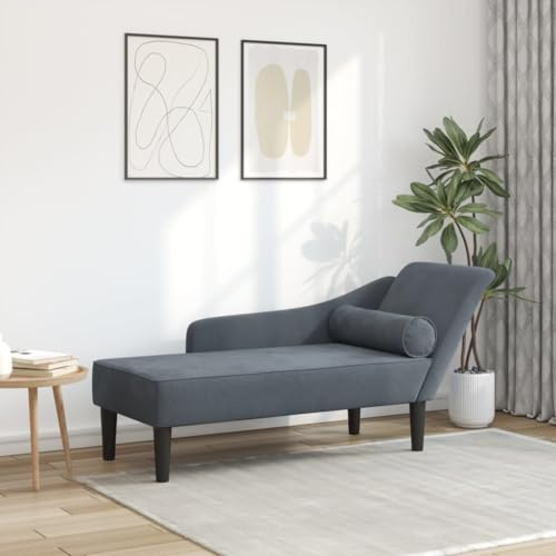 Sinkzol schäslong mörkgrå sammet med kudde, 141 x 55,5 x 66,5 cm, recamiere liggsoffa för vardagsrum sovrum, bekväm vilstol med ryggstöd och fotstöd för avkoppling och vila