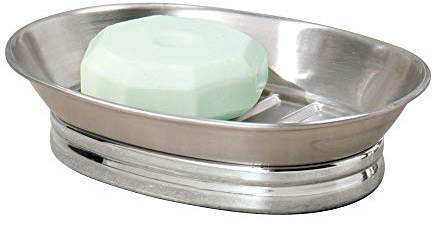 iDesign York Metal Seifenschale, ovaler Seifenhalter aus Metall, silber-/mattsilberfarben/Weiß und Chrom