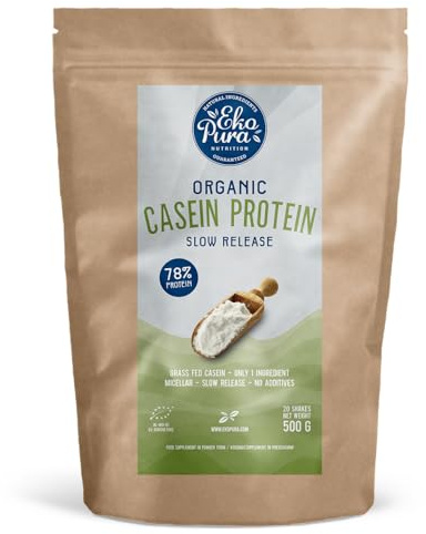 Ekopura Casein Protein Powder - 500g | 78% Protein | Hormone Free, GMO-Free, Soy-Free, Additive Free, Sugar-Free | Promote Muscle Growth - Accelerate Recovery | Certified Organic