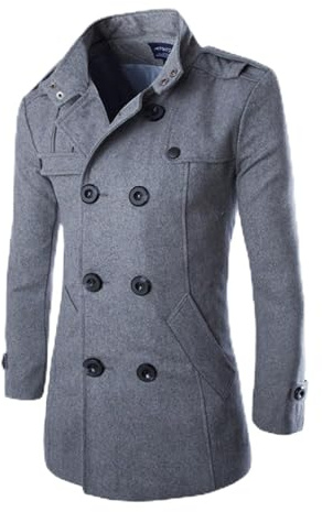 WSLCN Homme Caban Manteaux Mi-Long Double Boutonnage Blazer Costume Pardessus Veste Blouson